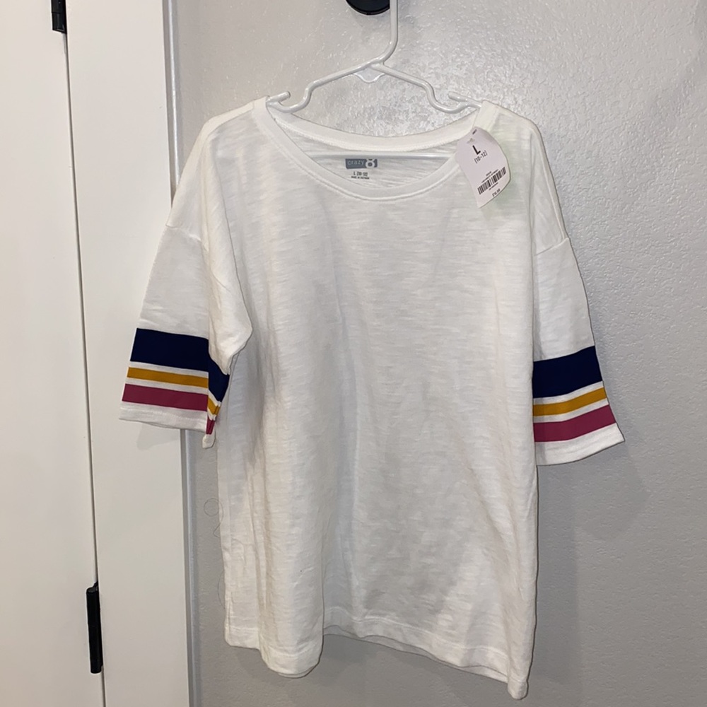 NEW Crazy 8 Girls Size L Large 10 12 Football Style Short Sleeve White T-Shirt
